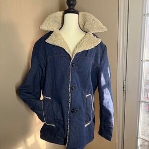 Vintage Sherpa Lined Denim Jacket Chore Coat USA Workwear